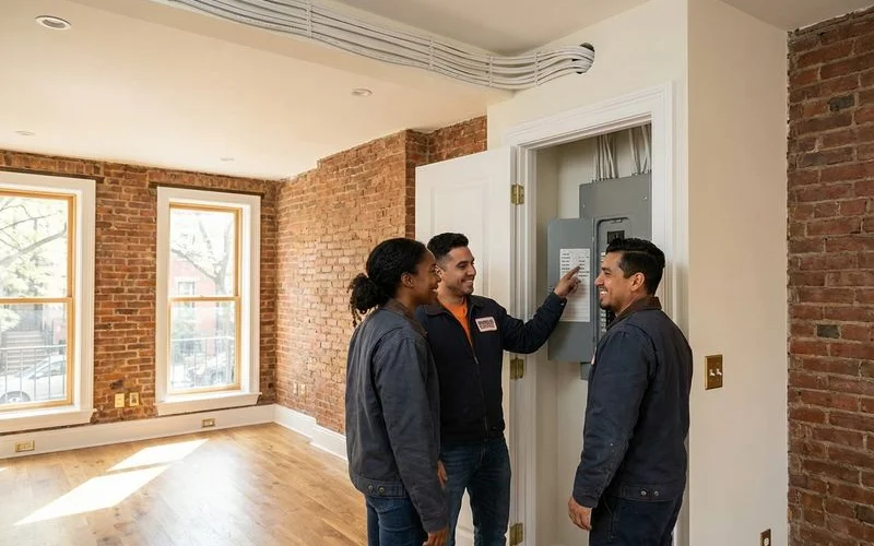 Completed whole-home rewiring project with new panel and outlets in a Brooklyn brownstone