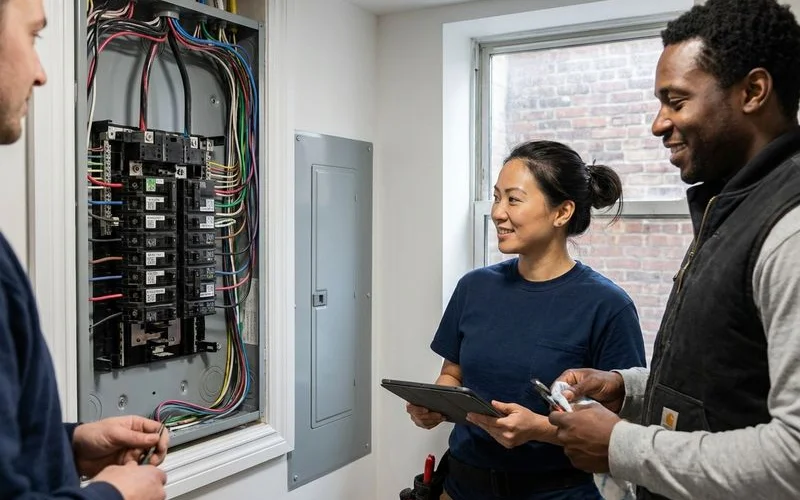 Modern circuit breaker panel with AFCI and GFCI protection installed in a Brooklyn home