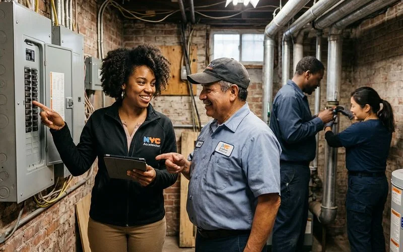 NYC Accelerator advisor conducting free building energy assessment