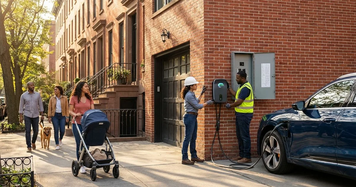 Electrical panel in a Brooklyn home being inspected for EV charger capacity upgrade requirements