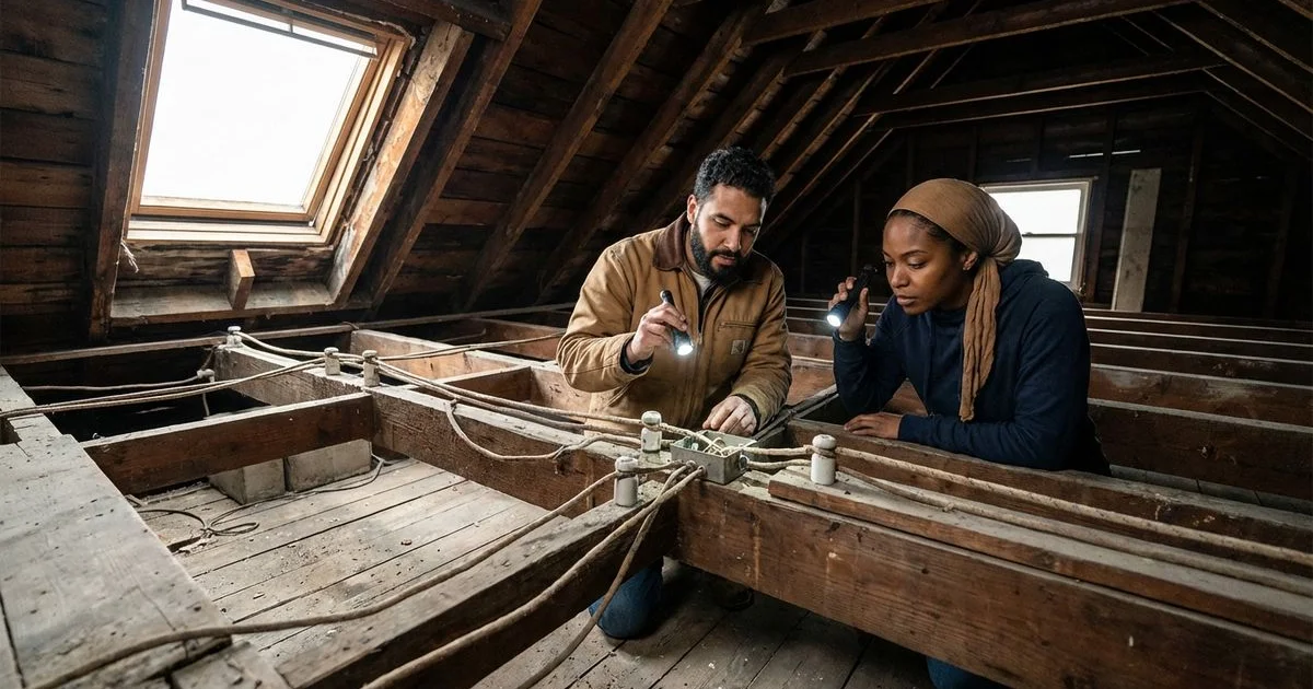 Exposed knob-and-tube wiring found during renovation of a Brooklyn brownstone attic